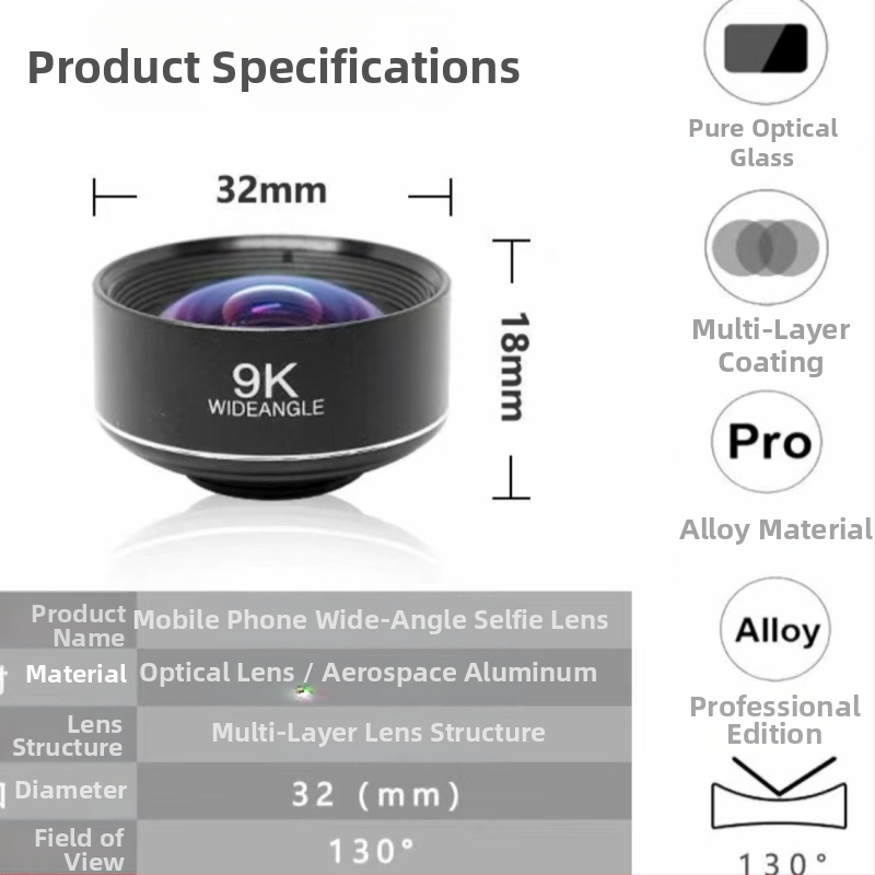 Yongcheng 9K širokokutni objektiv za pametni telefon, 130° ultraširok, HD, univerzalna kompatibilnost