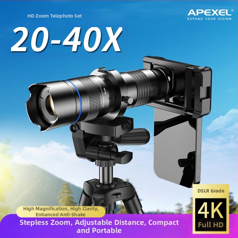 APEXEL teleobjektív pre smartphone, 20-40x, model 20-40xCR50, univerzálna kompatibilita, HD pre dlhé zábery