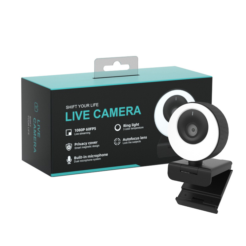 USB 2.0 web kamera 1080p60fps za stolna računala s rasvjetom, autofokusom, ugrađenim mikrofonom