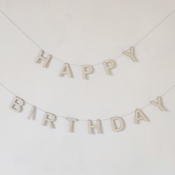 Drvena girlanda s natpisom Happy Birthday i visećom vrpcom – kućna dekoracija, osobni dar za vjenčanja, mature i zabave