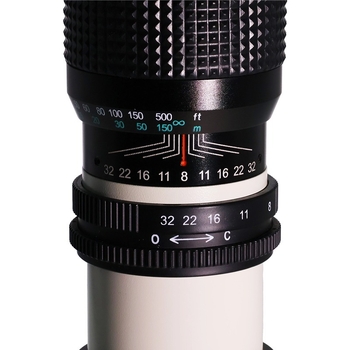 Обектив с фиксиран фокус 500 мм за пълнокадрови камери, 5° зрително поле, минимално фокусно разстояние 10 м, максимална светлосила F/8.0