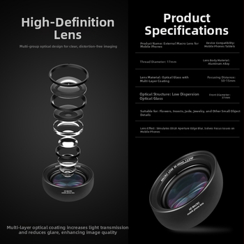 Makro objektív pre smartfón FST ST-M150m, 10× zväčšenie, pracovná vzdialenosť 30-120 mm, univerzálna kompatibilita