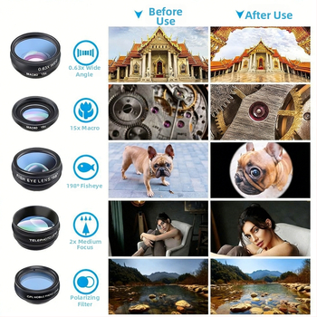 Σετ εξωτερικών φακών για κινητό: fisheye, ευρυγώνιος, makro και τηλεφακός με extension φίλτρο, 3-σε-1 και 10-σε-1
