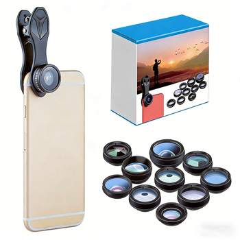Σετ φακών για κινητό τηλέφωνο: fisheye, ευρυγώνιος, μακρο и τηλεφακός ζουμ — 3-σε-1 φακός, μοντέλο TP-1000A, συμβατός με το 99% των smartphones