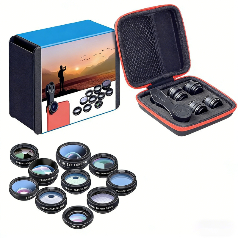 Σετ φακών για κινητό τηλέφωνο: fisheye, ευρυγώνιος, μακρο и τηλεφακός ζουμ — 3-σε-1 φακός, μοντέλο TP-1000A, συμβατός με το 99% των smartphones
