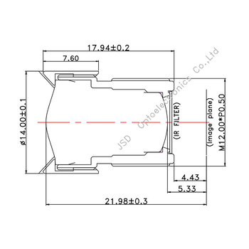 Fiksni fokusni objektiv, 4.26 mm žarišna duljina, otvor f/2.8, 93° široki kut, struktura objekta 3G42