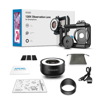 APEXEL APL-MS120 Μικροσκόπιο κινητού τηλεφώνου, 120x μεγέθυνση, HD φακός υψηλής ισχύος, συμβατό με τα περισσότερα smartphones