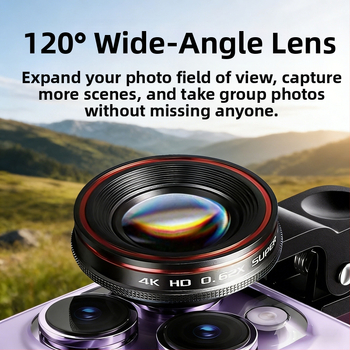 Lentilă externă de cameră pentru telefonul mobil – unghi larg 0,62x, fisheye 235°, macro 25x (trei în unu) – compatibilitate universală
