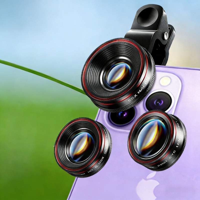 Lentilă externă de cameră pentru telefonul mobil – unghi larg 0,62x, fisheye 235°, macro 25x (trei în unu) – compatibilitate universală
