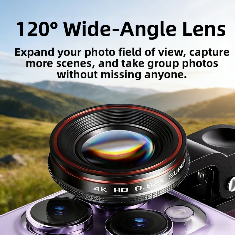Lentilă externă de cameră pentru telefonul mobil – unghi larg 0,62x, fisheye 235°, macro 25x (trei în unu) – compatibilitate universală