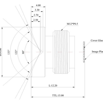 Lentilă fixă 1.8mm, ultra-wide, interfață M12, senzor 1/2.7", 8MP, F2.0, distanța minimă de focalizare 0.1 m