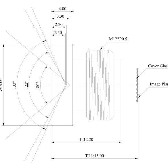 Lentilă fixă 1.8mm, ultra-wide, interfață M12, senzor 1/2.7", 8MP, F2.0, distanța minimă de focalizare 0.1 m