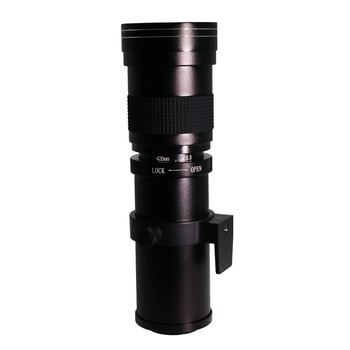 Obiectiv zoom 420-800mm f/8.3-16, diametrul filtrului 67mm, distanța minimă de focalizare 1,5 m, dimensiunea obiectivului 75×228mm
