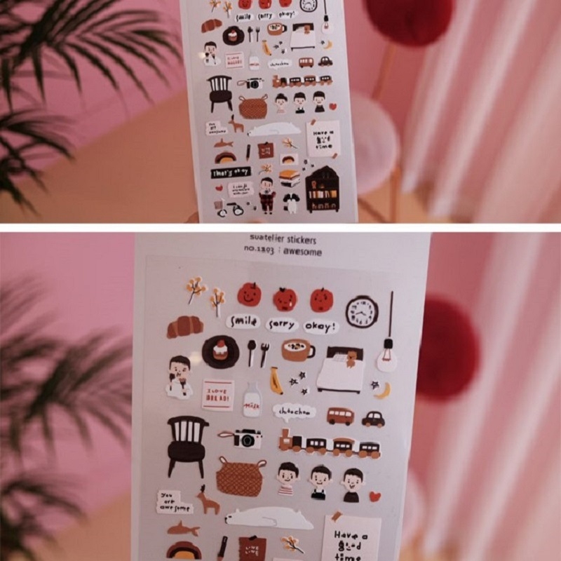 suatelier Set de autocolante jurnal – Nylon, Stil Cartoon, Confecție: Autocolant și imprimare, Fără logo