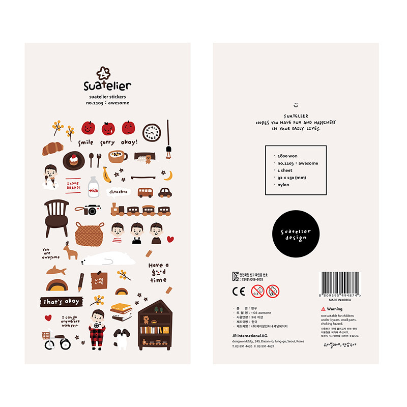 suatelier Set de autocolante jurnal – Nylon, Stil Cartoon, Confecție: Autocolant și imprimare, Fără logo