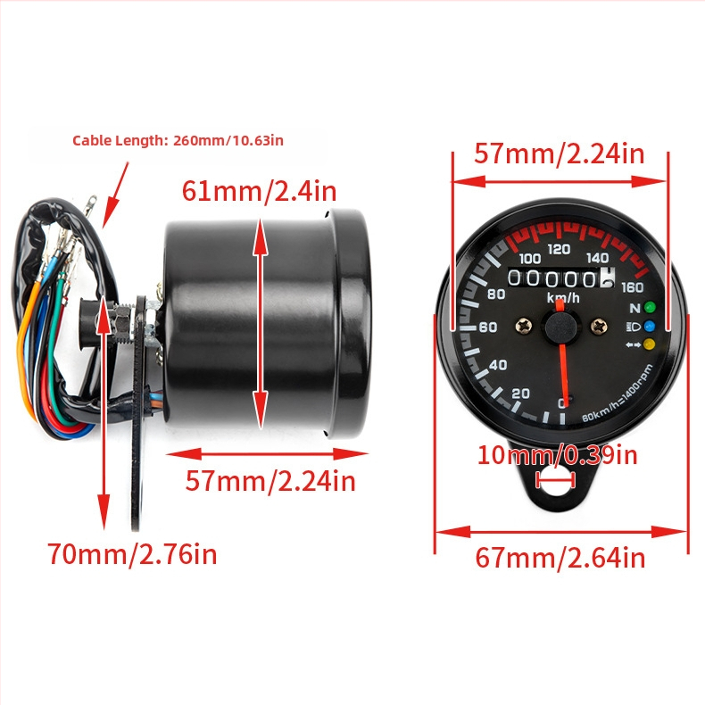 Elektronický tachometer s LED indikátormi, model s tromi svetlami, rozsah 0–160 km, napájanie 12V.