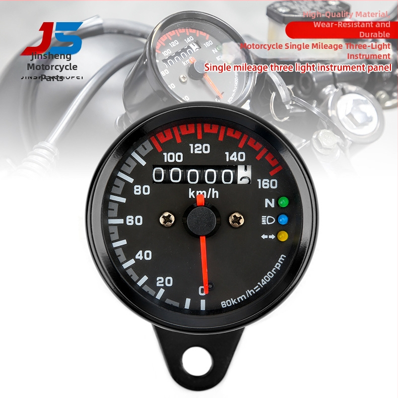 Elektronický tachometer s LED indikátormi, model s tromi svetlami, rozsah 0–160 km, napájanie 12V.