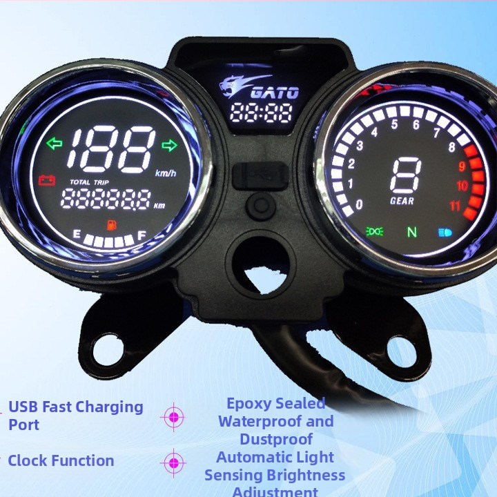 CM150 digitálny LCD prístrojový panel pre 250cc Prince motocykel WH125-19 — Tiansheng, telo ABS/PP/PMMA, presnosť 1%, hmotnosť 1,5 kg