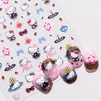 Наклейки за маникюр с Kitty/Hello Kitty мотиви, Planet Messenger модел, Bowknot и сърца, Инс стил, пълен комплект