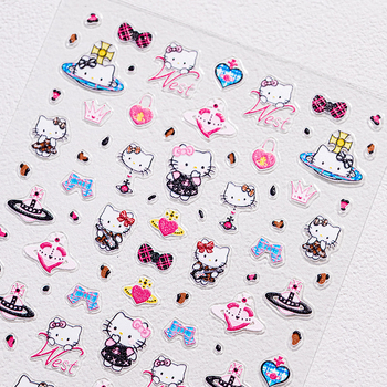 Наклейки за маникюр с Kitty/Hello Kitty мотиви, Planet Messenger модел, Bowknot и сърца, Инс стил, пълен комплект