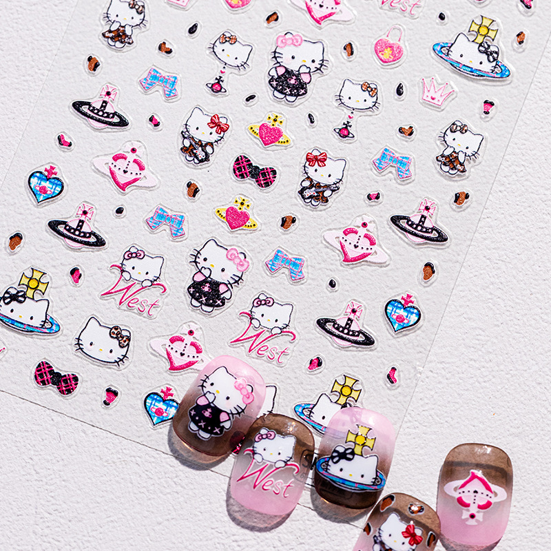 Наклейки за маникюр с Kitty/Hello Kitty мотиви, Planet Messenger модел, Bowknot и сърца, Инс стил, пълен комплект