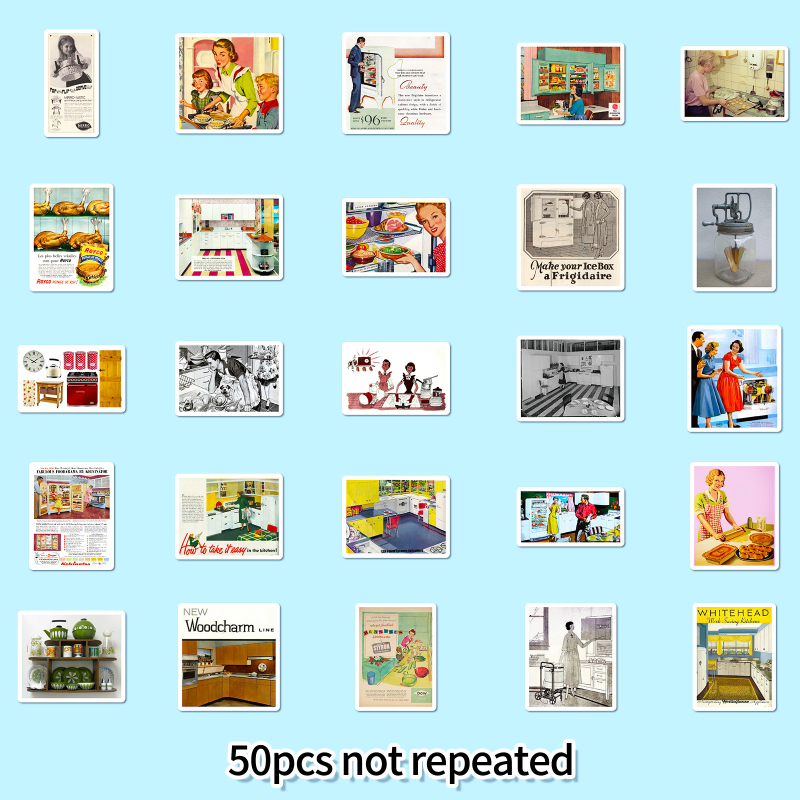 DeLeda Retro American 50 Postere Autocolante pentru Decorarea Telefonului și Bagajelor, Material PP, Personalizabile, Imprimare Offset, Fără Logo