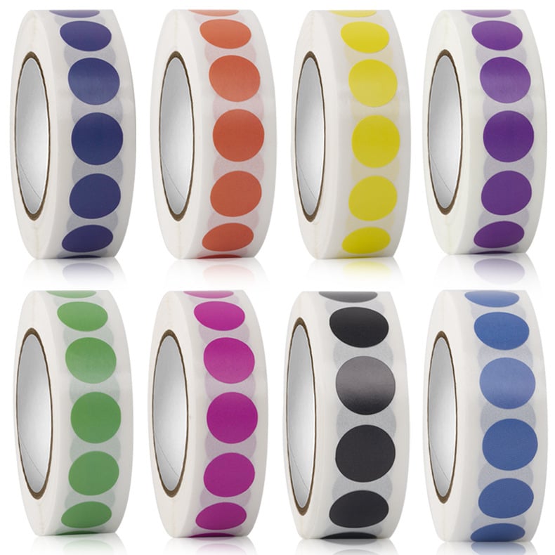 Ετικέτες με χρωματικές κουκκίδες – κυκλικές, αυτοκόλλητες, χαρτί με πλέγμα στο κάτω μέρος, προσαρμόσιμες