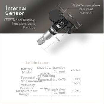 TY05 USB TPMS mjerač tlaka u gumama s ugrađenim senzorom, Android aplikacija, digitalni zaslon, raspon tlaka 0-8 bar, za četverokolesna vozila