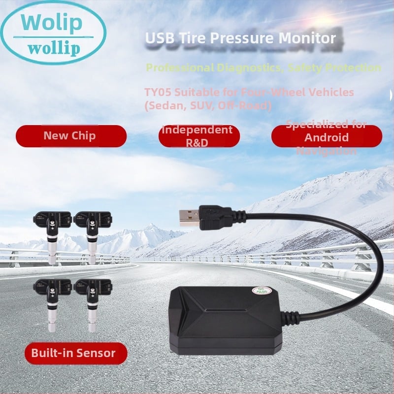 TY05 USB TPMS mjerač tlaka u gumama s ugrađenim senzorom, Android aplikacija, digitalni zaslon, raspon tlaka 0-8 bar, za četverokolesna vozila