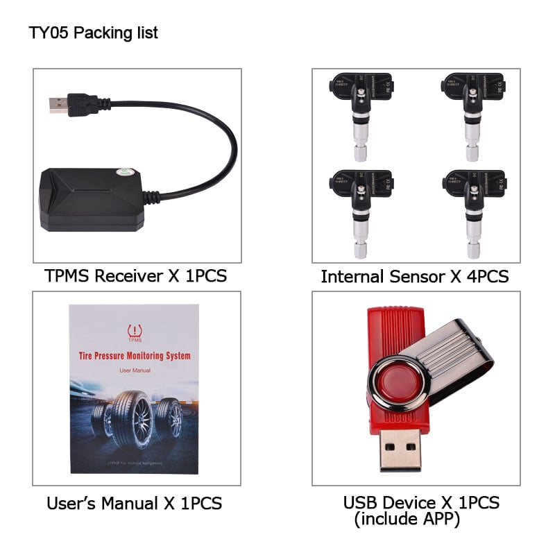 TY05 USB TPMS mjerač tlaka u gumama s ugrađenim senzorom, Android aplikacija, digitalni zaslon, raspon tlaka 0-8 bar, za četverokolesna vozila