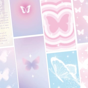 Set de 8 autocolante pentru spatele telefonului cu fundal fluture visător; adeziv PVC, stil desen animat, proces autocolant