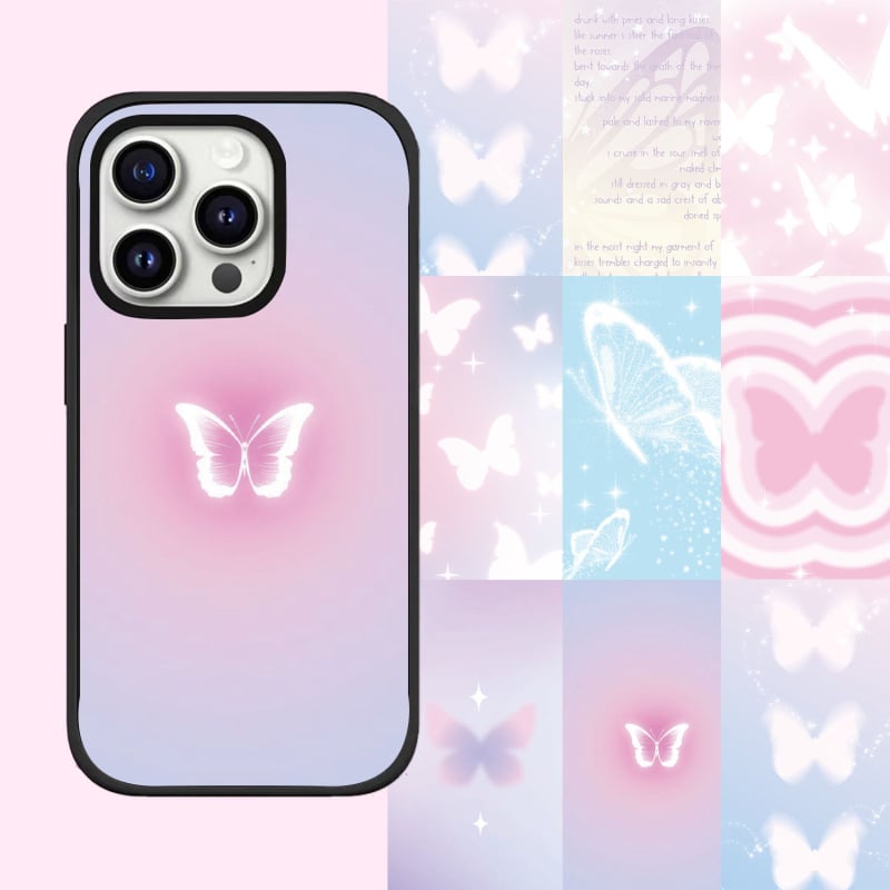 Set de 8 autocolante pentru spatele telefonului cu fundal fluture visător; adeziv PVC, stil desen animat, proces autocolant