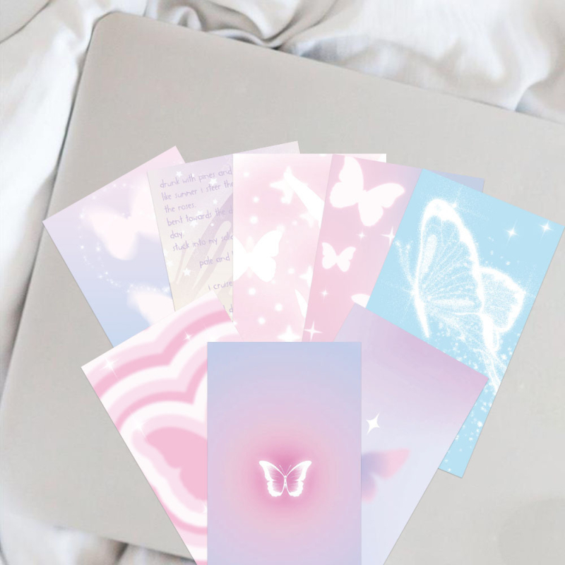 Set de 8 autocolante pentru spatele telefonului cu fundal fluture visător; adeziv PVC, stil desen animat, proces autocolant