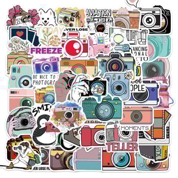 Tu Yu 50 autocolante PVC cu camere desen cartoon – impermeabile, autoadezive, imprimare, stil drăguț, pentru caiete, skateboarduri și căni