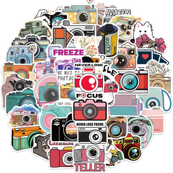 Tu Yu 50 autocolante PVC cu camere desen cartoon – impermeabile, autoadezive, imprimare, stil drăguț, pentru caiete, skateboarduri și căni