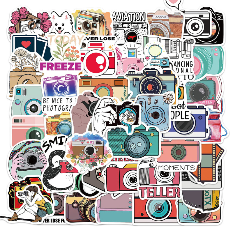 Tu Yu 50 autocolante PVC cu camere desen cartoon – impermeabile, autoadezive, imprimare, stil drăguț, pentru caiete, skateboarduri și căni