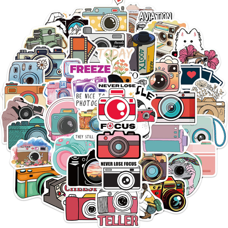 Tu Yu 50 autocolante PVC cu camere desen cartoon – impermeabile, autoadezive, imprimare, stil drăguț, pentru caiete, skateboarduri și căni