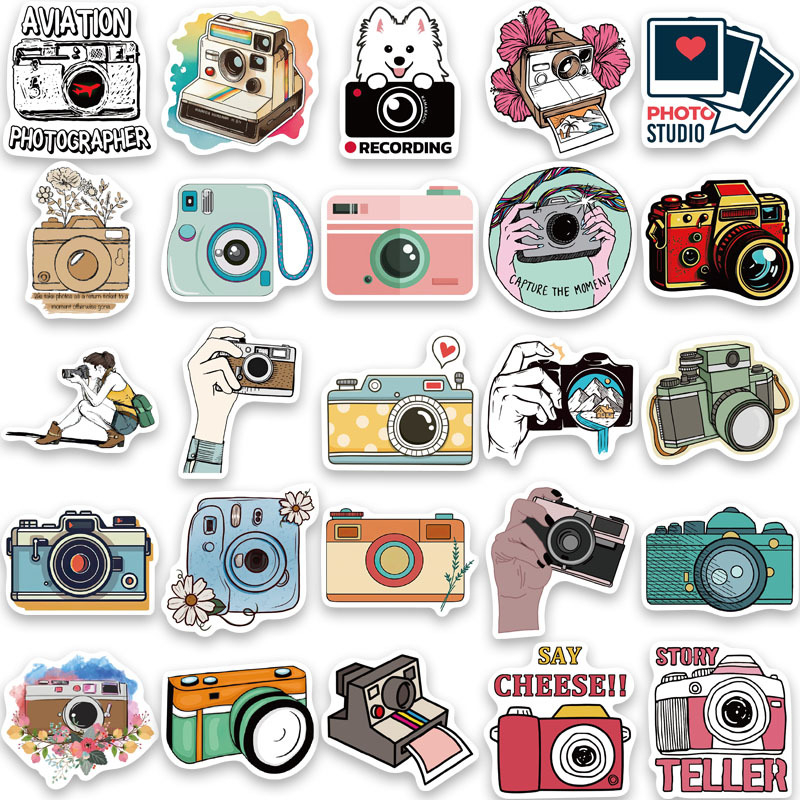 Tu Yu 50 autocolante PVC cu camere desen cartoon – impermeabile, autoadezive, imprimare, stil drăguț, pentru caiete, skateboarduri și căni