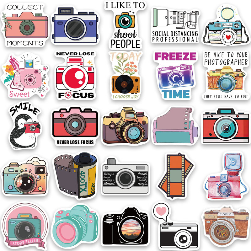 Tu Yu 50 autocolante PVC cu camere desen cartoon – impermeabile, autoadezive, imprimare, stil drăguț, pentru caiete, skateboarduri și căni