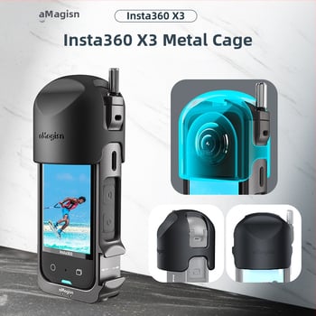 Metalni zaštitni okvir za Insta360 X3 s magnetskim sklopivim sučeljem i 2 čeljusti