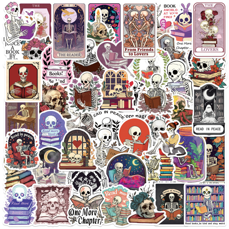 50 komada sticker seta Cartoon serije s gotičkim lubanjama – za DIY futrolu za telefon, bocu vode i skateboard, vodootporni PVC.
