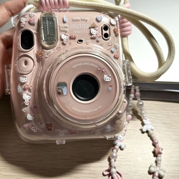 Instax Mini 12 прозрачен кристален калъф — твърд защитен корпус със синджир