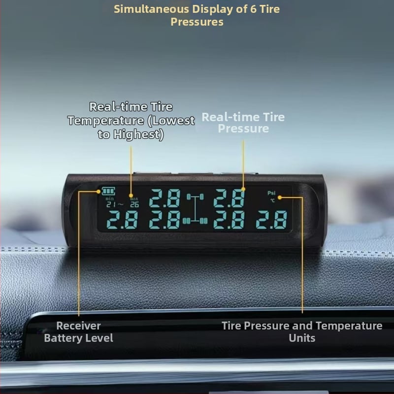 TPMS za šest točkova kamiona i RV — Ts620, sustav praćenja tlaka u gumama, digitalni prikaz, raspon 0–6 bar, visoka preciznost