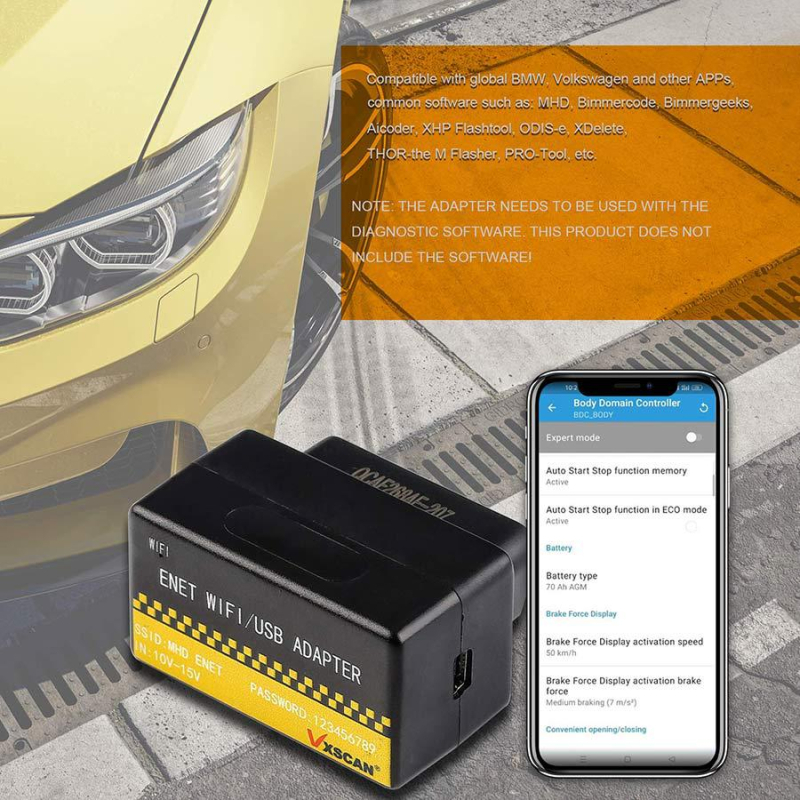 OBD ENET WIFI/USB adapter za VW/Volvo/BMW F/G-Series - 12V napajanje, automobil dijagnostički alat