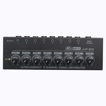 8-utas fejhallgató jelosztó, 1 bemenet, 8 kimenet, sztereó monitorozás, fejhallgató erősítő stúdió felvételekhez és mixeléshez