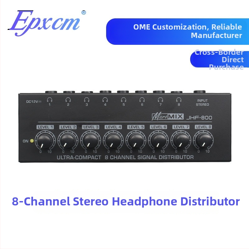 8-kanálový signálny rozdeľovač pre slúchadlá, vstup 1, výstupy 8, stereo monitorovanie, zosilňovač pre slúchadlá pre nahrávanie a mixovanie v štúdiu