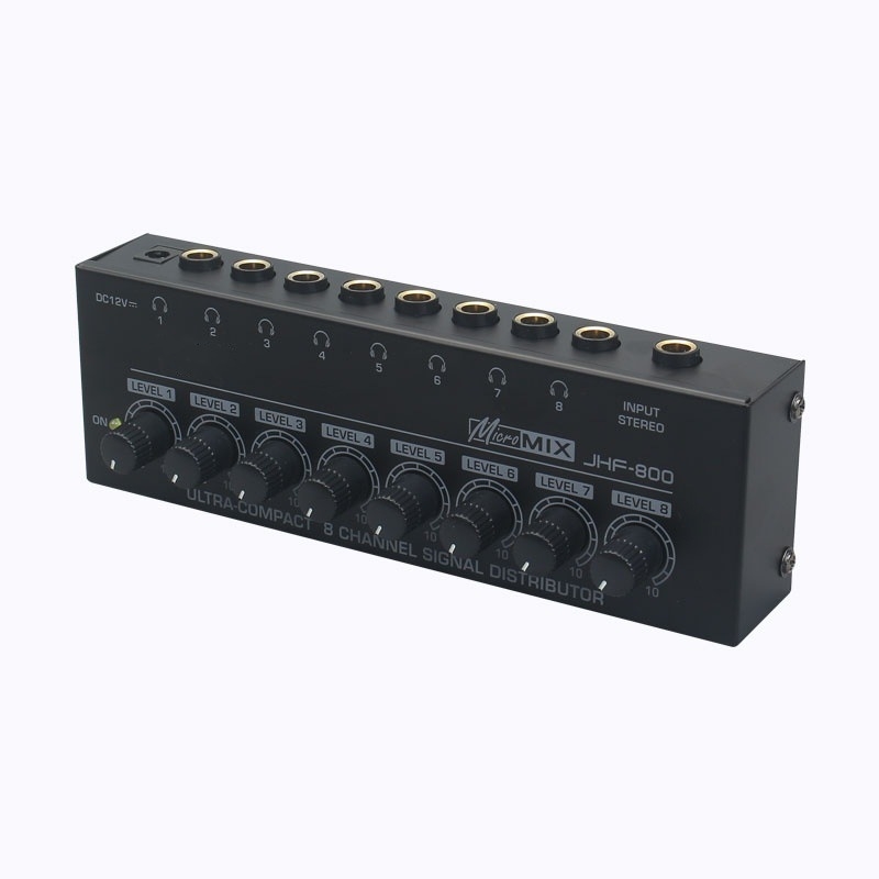 8-utas fejhallgató jelosztó, 1 bemenet, 8 kimenet, sztereó monitorozás, fejhallgató erősítő stúdió felvételekhez és mixeléshez