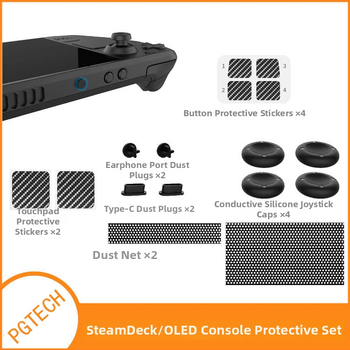 SteamDeck OLED ochranný set: prachové zátky, nálepky na tlačidlá a dotykový touchpad, silikónové krytky joystickov (Kompatibilita: SteamDeck OLED/SteamDeck; Typ: ochranný set proti prachu; Hmotnosť: 27 g; Verzia: Jednoduchá verzia)