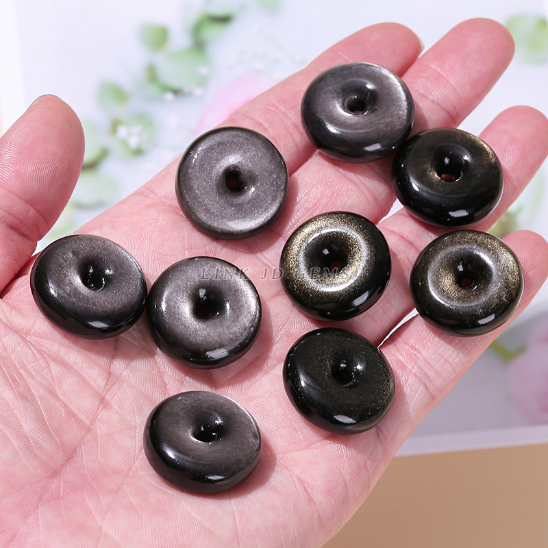 24 mm prirodni srebrni obsidijan privjesak i ključač za DIY ogrlicu, dodatak nakita