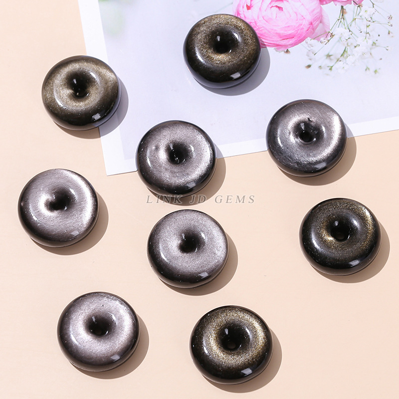 24 mm prirodni srebrni obsidijan privjesak i ključač za DIY ogrlicu, dodatak nakita
